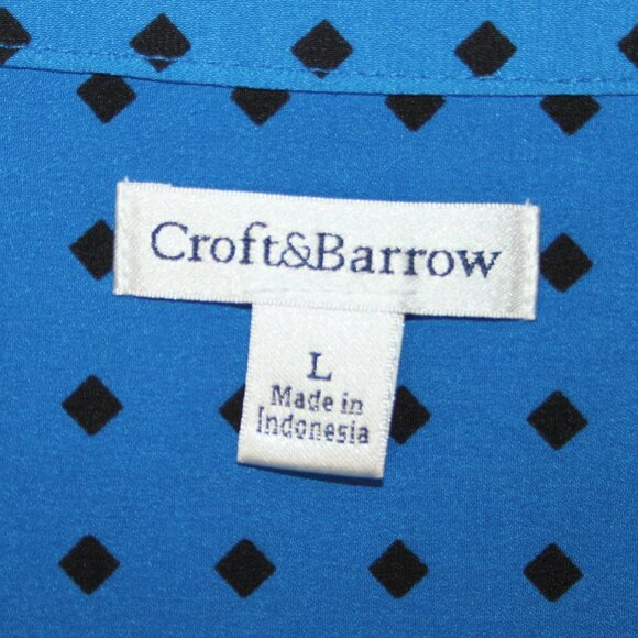 CROFT & BARROW WOMEN DIAMOND CHECK LONG SLEEVE BUTTON BLOUSE TOP SZ L ROYAL BLUE - Picture 11 of 16